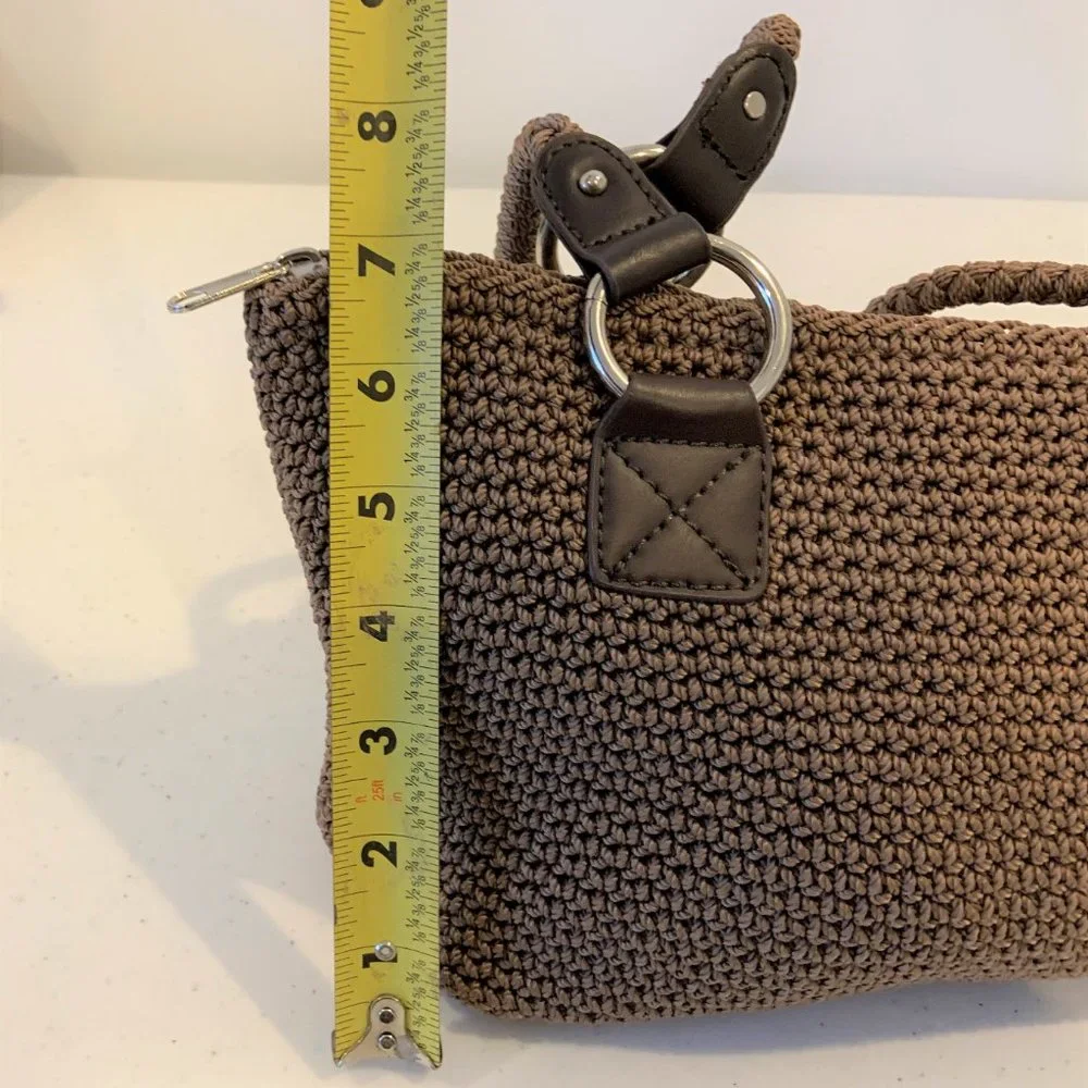 Saks Taupe Brown Crochet Shoulder Bag Tote - Picture 7 of 14